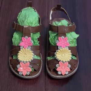 OshKosh B''Gosh Girls Sandals Peach Yellow Flowers Size 9 Toddler
